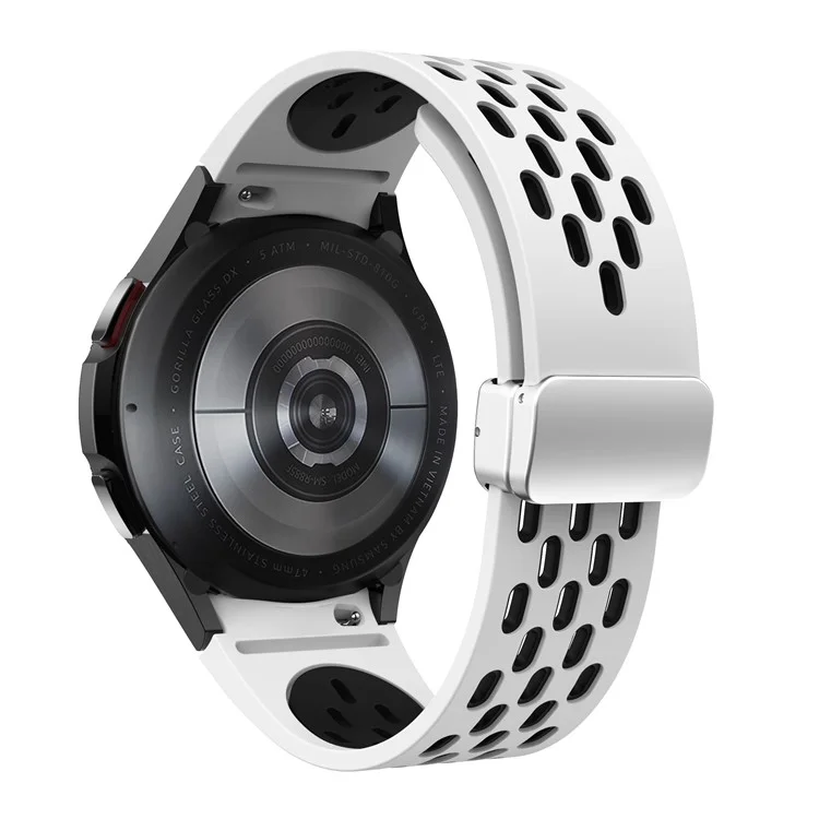 Para Samsung Galaxy Watch FE 40mm / Watch6 40mm / Watch6 44mm / Watch6 Classic 43mm Watch Strap com Fivela de Prata - Branco+Preto