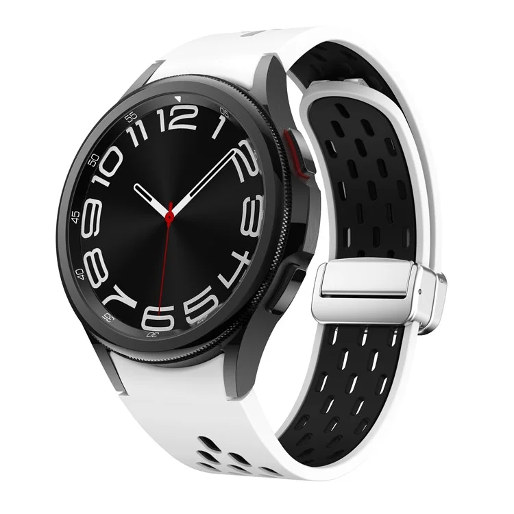 For Samsung Galaxy Watch6 40mm / Watch6 44mm / Watch6 Classic 43mm Watch Strap with Silver Buckle - White+Black