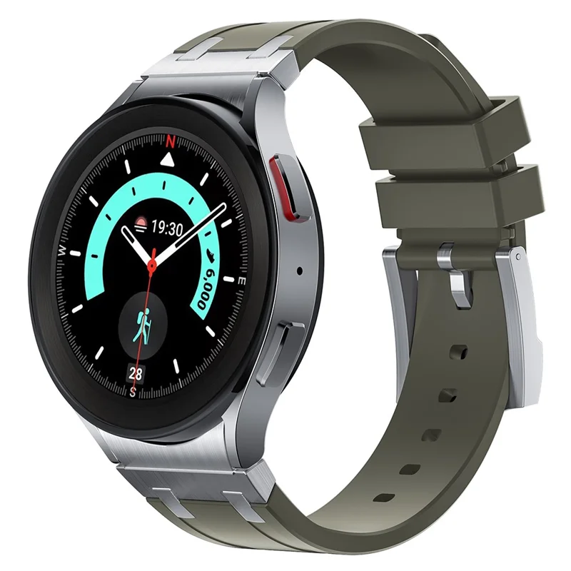 For Samsung Galaxy Watch FE 40mm / Watch6 / Watch 5 / Watch4 Silicone Watch Band with Silver Connector - Silver+Green