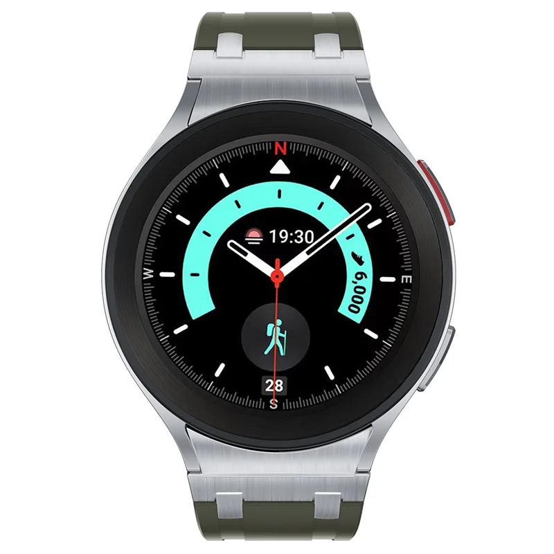 For Samsung Galaxy Watch FE 40mm / Watch6 / Watch 5 / Watch4 Silicone Watch Band with Silver Connector - Silver+Green