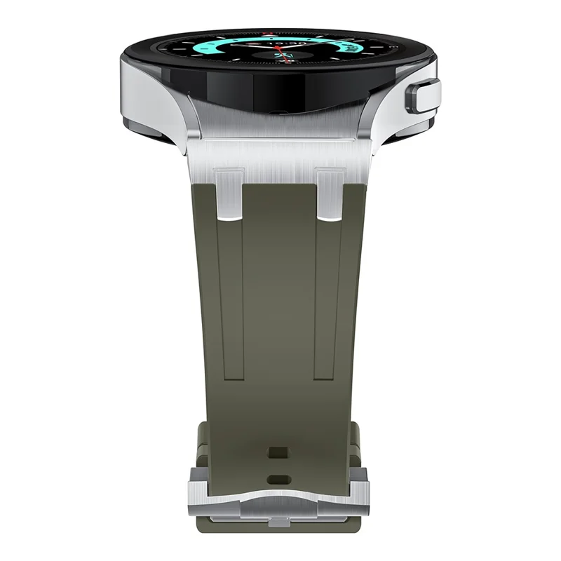 For Samsung Galaxy Watch FE 40mm / Watch6 / Watch 5 / Watch4 Silicone Watch Band with Silver Connector - Silver+Green