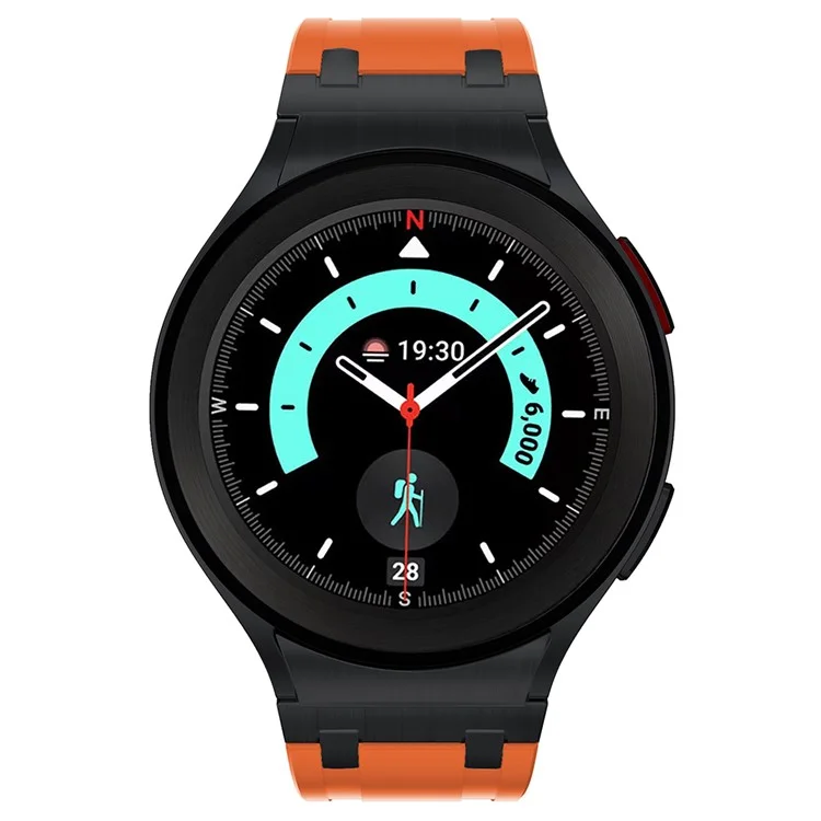 For Samsung Galaxy Watch FE 40mm / Watch6 / Watch 5 / Watch4 Soft Strap Silicone Watch Band with Black Connector - Black+Orange