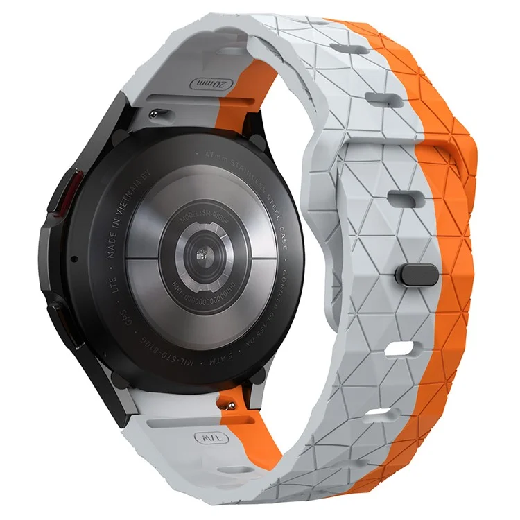Para Samsung Galaxy Watch6 / Watch 5 / Watch FE 40mm / Watch4 Pulseira de Silicone Dual Color Watch Band Football Pattern - Cinza+Laranja