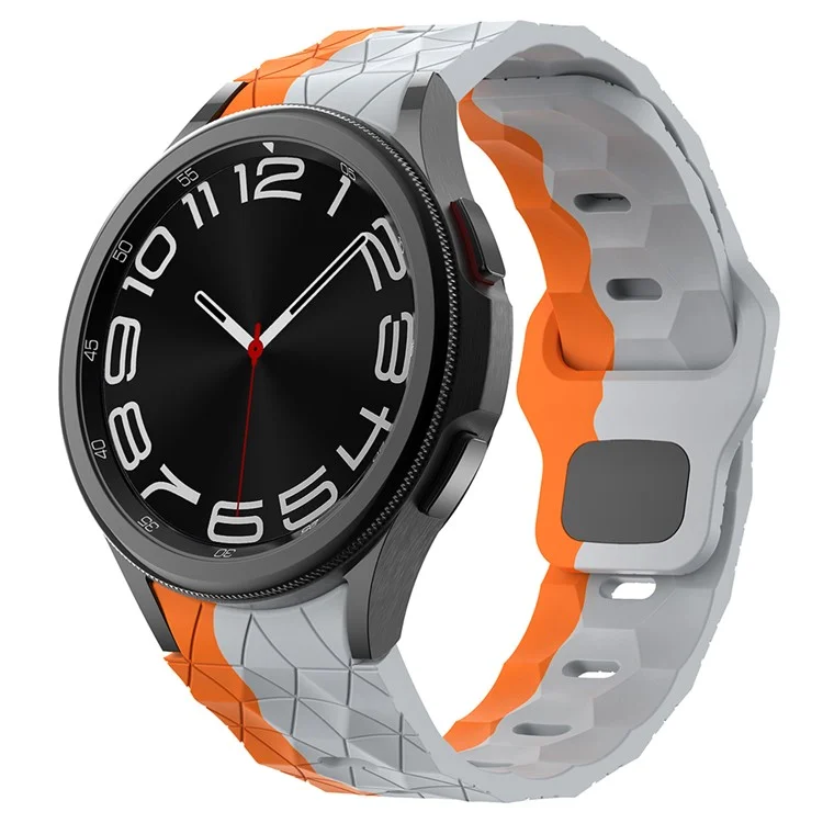Para Samsung Galaxy Watch6 / Watch 5 / Watch FE 40mm / Watch4 Pulseira de Silicone Dual Color Watch Band Football Pattern - Cinza+Laranja