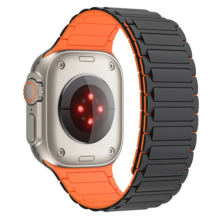 For Apple Watch 10 46mm / Ultra 2 / Ultra 49mm / 9 8 7 45mm / SE (2023) SE (2022) SE 6 5 4 44mm / 3 2 1 42mm 3 Beads Watch Strap - Black+Orange