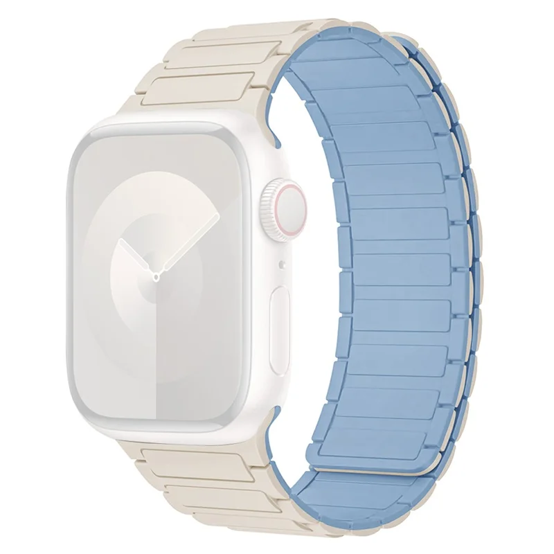 For Apple Watch Series 11 10 42mm / 9 8 7 41mm / SE3 SE2 SE 6 5 4 40mm / 3 2 1 38mm Watchband Magnetic Strap - Antique White+Blue