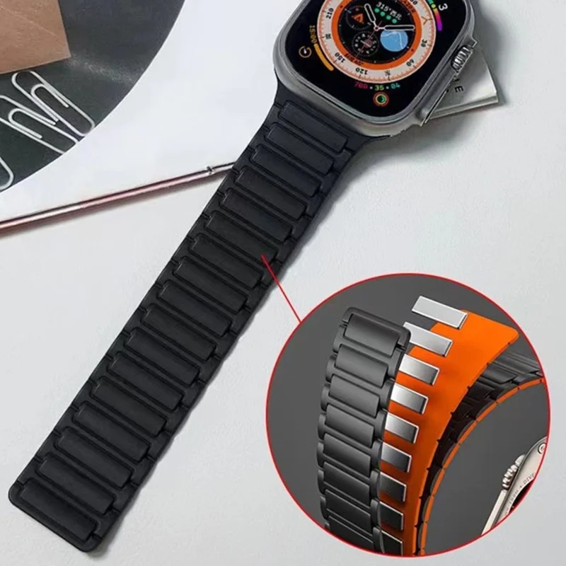 For Apple Watch Series 11 10 42mm / 9 8 7 41mm / SE3 SE2 SE 6 5 4 40mm / 3 2 1 38mm Watchband Magnetic Strap - Antique White+Blue