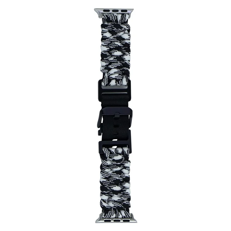 Para Apple Watch 10 46mm / Ultra 2 / Ultra 49mm / 9 8 7 45mm / SE (2023) SE (2022) SE 6 5 4 44mm / 3 2 1 42mm Camo Braided Watch Strap - Preto+Branco