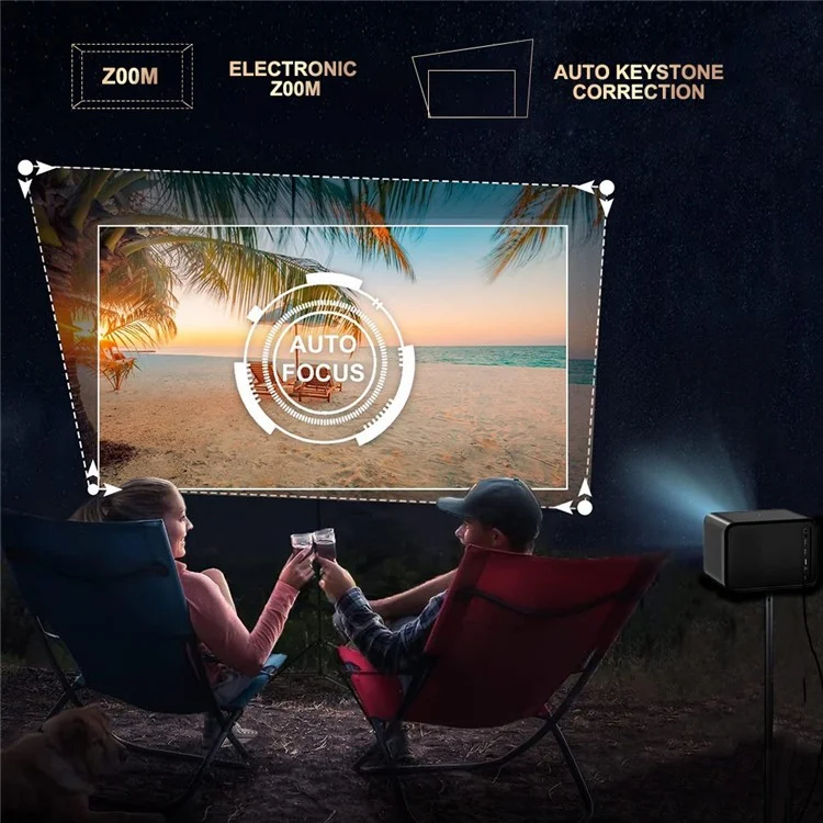 V5 1080P FHD 4K Projector Android 9.0 BT5.0 1G+8G 300 ANSI Home Theater Auto Focus Video Projector - US Plug