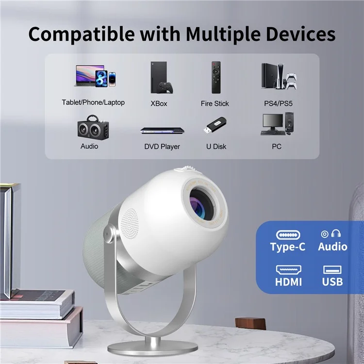 R1s Mini Proyector LED Smart WiFi BT5.1 720p 150 ANSI Home Theatre Mirror Proyector - Enchufe de Ee. Uu.