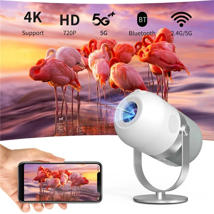 R1S Mini Smart -led -projektor WiFi BT5.1 720p 150 ANSI Hime Theater Mirror Screen Projector - US -stecker