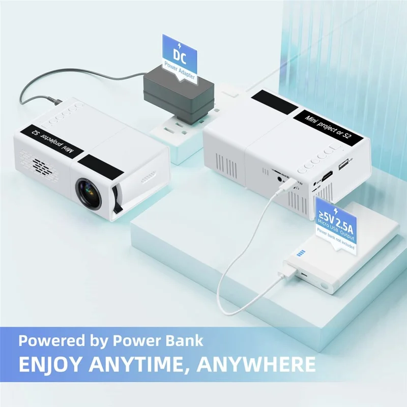 S2 Portable LED Projector 1080P HD Clear 600 Lumen Mini Home Theater Media Player - UK Plug