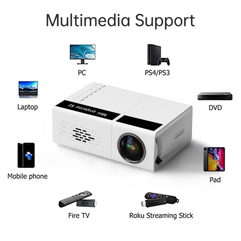 S2 Portable LED Projector 1080P HD Clear 600 Lumen Mini Home Theater Media Player - UK Plug