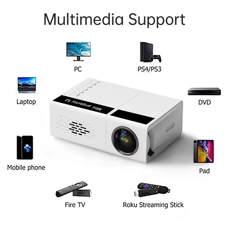 S2 Portable LED Projector 1080P HD Clear 600 Lumen Mini Home Theater Media Player - AU Plug