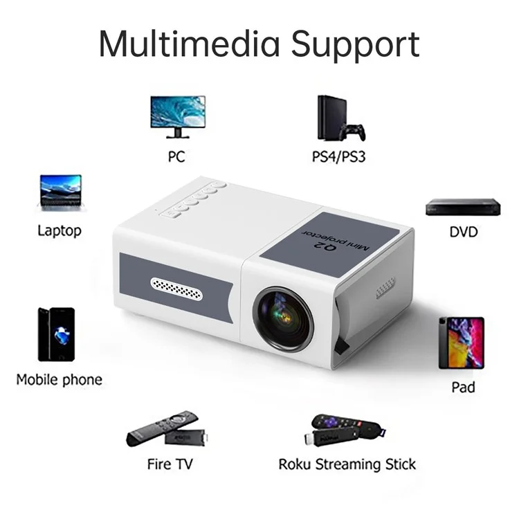Q2 Mini LED Projector 1080P HD Clear Portable Movie Video Home Theater Projector - US Plug