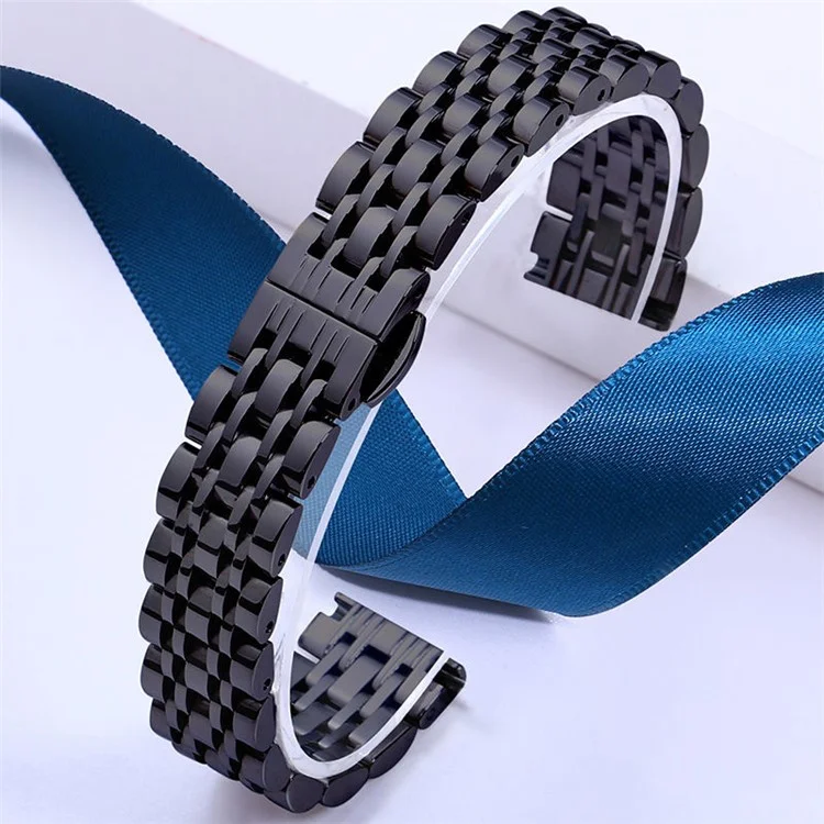 For Garmin Lily 2 Watch Band 7-Beads 14mm Stainless Steel Replacement Strap - Black