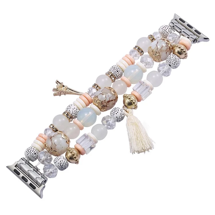 Para Apple Watch Series 10 42mm / 9 8 7 41mm / SE (2023) SE (2022) SE 6 5 4 40mm / 3 2 1 38mm Faixa de Relógio Contas Strap - Bege