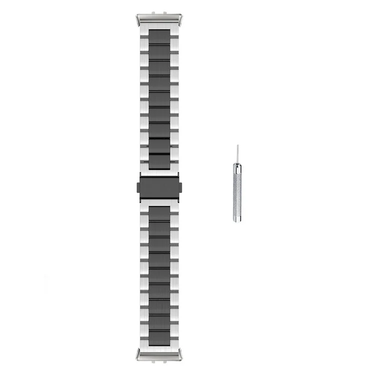 Für Samsung Galaxy Fit3 Schnell-Verschluss-Uhrenarmband, Farbmischung, Edelstahlarmband - Silber / Schwarz / Silber