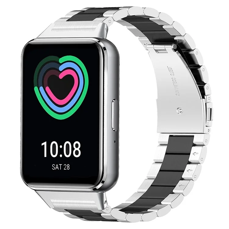 Für Samsung Galaxy Fit3 Schnell-Verschluss-Uhrenarmband, Farbmischung, Edelstahlarmband - Silber / Schwarz / Silber
