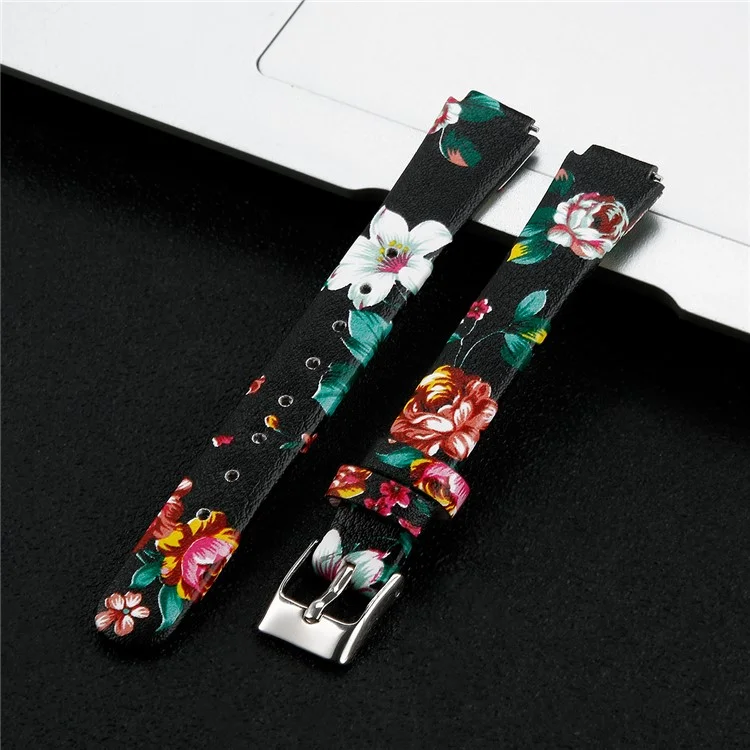 For Fitbit Inspire / Inspire HR Smart Watch Band Top-layer Cow Leather Wrist Strap - L / Black+Red Flower