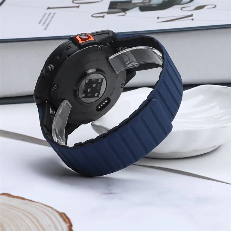 For Garmin Fenix 5 / 5X / 6X / 7X Watch Strap 22mm Dual Color Silicone Smart Watch Band - Dark Blue / Black