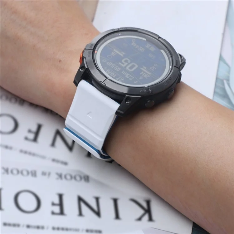 Para Garmin Fenix 5 / 5X / 6X / 7X Pulseira de Substituição 26mm Dual Color Silicone Smart Watchband - Branco / Azul