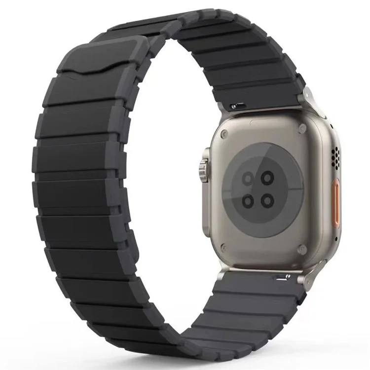 Silicone Band for Apple Watch 10 46mm / Ultra 2 / Ultra 49mm / 9 8 7 45mm / SE (2023) SE (2022) SE 6 5 4 44mm / 3 2 1 42mm Magnetic Strap - Black+Grey
