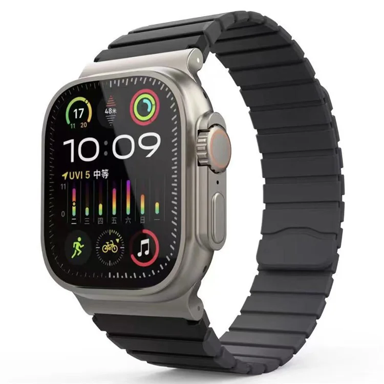 Silicone Band for Apple Watch 10 46mm / Ultra 2 / Ultra 49mm / 9 8 7 45mm / SE (2023) SE (2022) SE 6 5 4 44mm / 3 2 1 42mm Magnetic Strap - Black+Grey