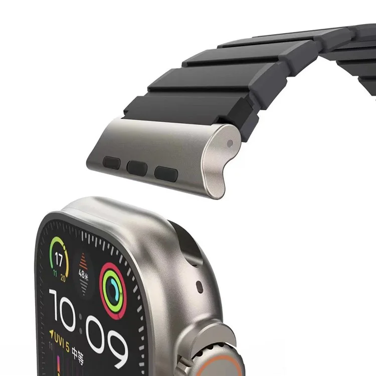 Silicone Band for Apple Watch 10 46mm / Ultra 2 / Ultra 49mm / 9 8 7 45mm / SE (2023) SE (2022) SE 6 5 4 44mm / 3 2 1 42mm Magnetic Strap - Black+Grey