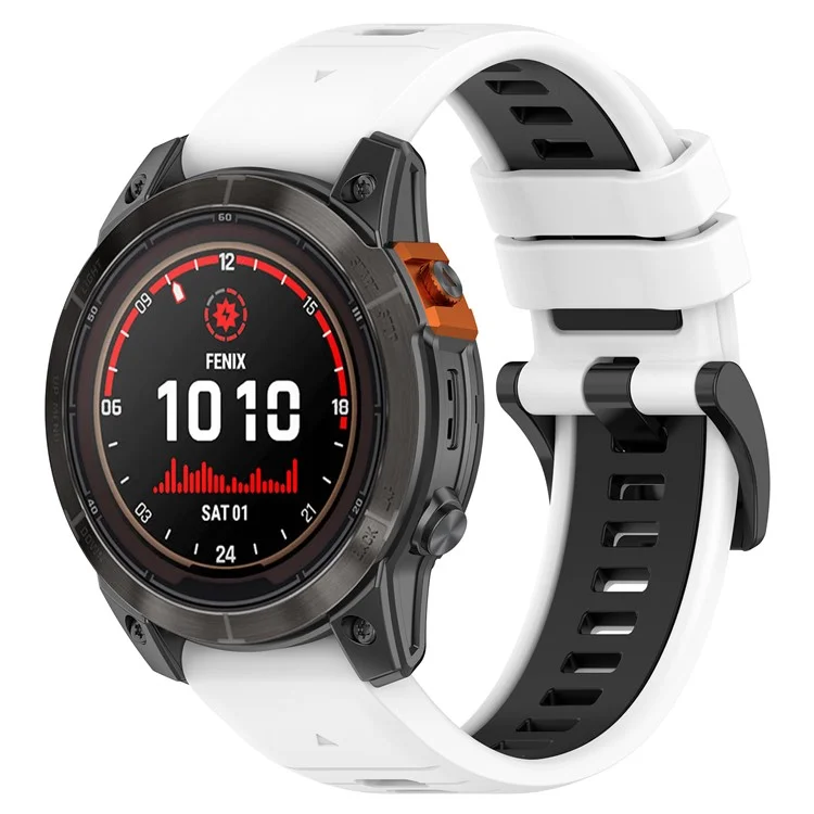 For Garmin Fenix 7 / Fenix 7 Pro Silicone Watch Band 22mm Replacement Straps - White+Black
