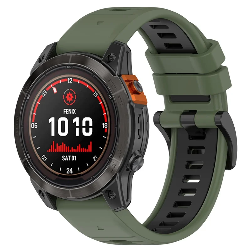 For Garmin Fenix 7 / Fenix 7 Pro Silicone Watch Band 22mm Replacement Straps - Olive Green+Black