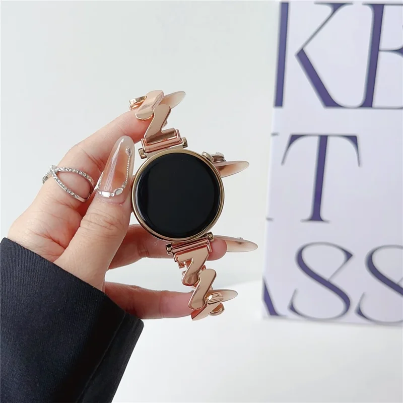 For Huawei Watch GT 4 41mm / Garmin Venu 3S Strap Wave Design 18mm Zinc Alloy Wristband - Rose Gold