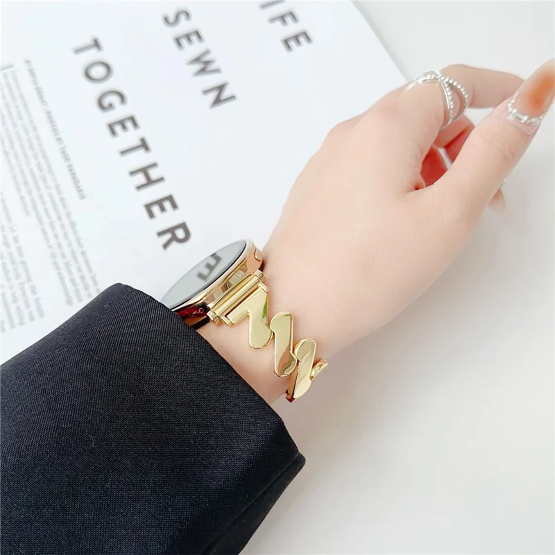 For Huawei Watch GT 4 41mm / Garmin Venu 3S Strap Wave Design 18mm Zinc Alloy Wristband - Rose Gold