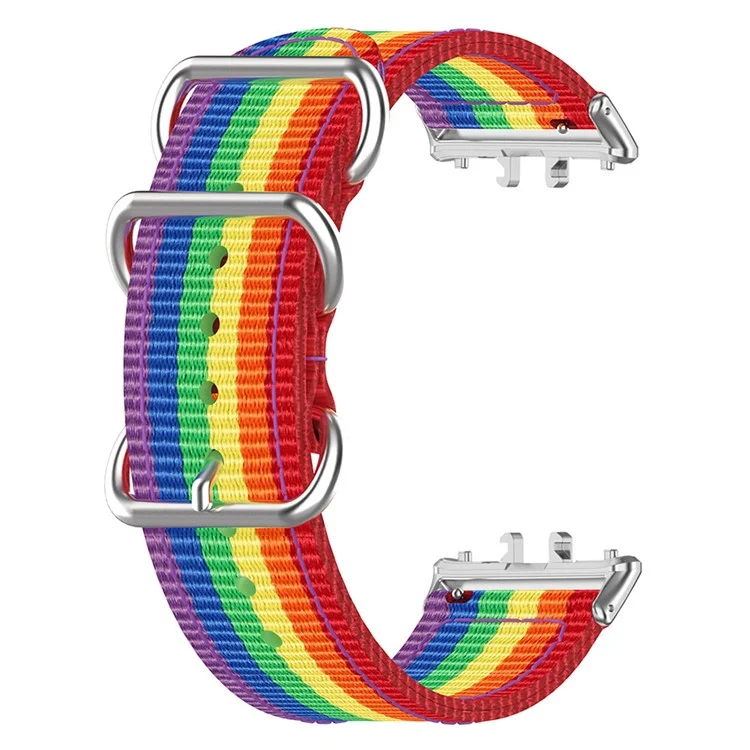 For Samsung Galaxy Fit3 SM-R390 Nylon Watch Strap Three Rings Replacement Wrist Band  - Rainbow