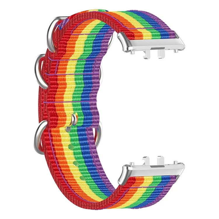 For Samsung Galaxy Fit3 SM-R390 Nylon Watch Strap Three Rings Replacement Wrist Band  - Rainbow