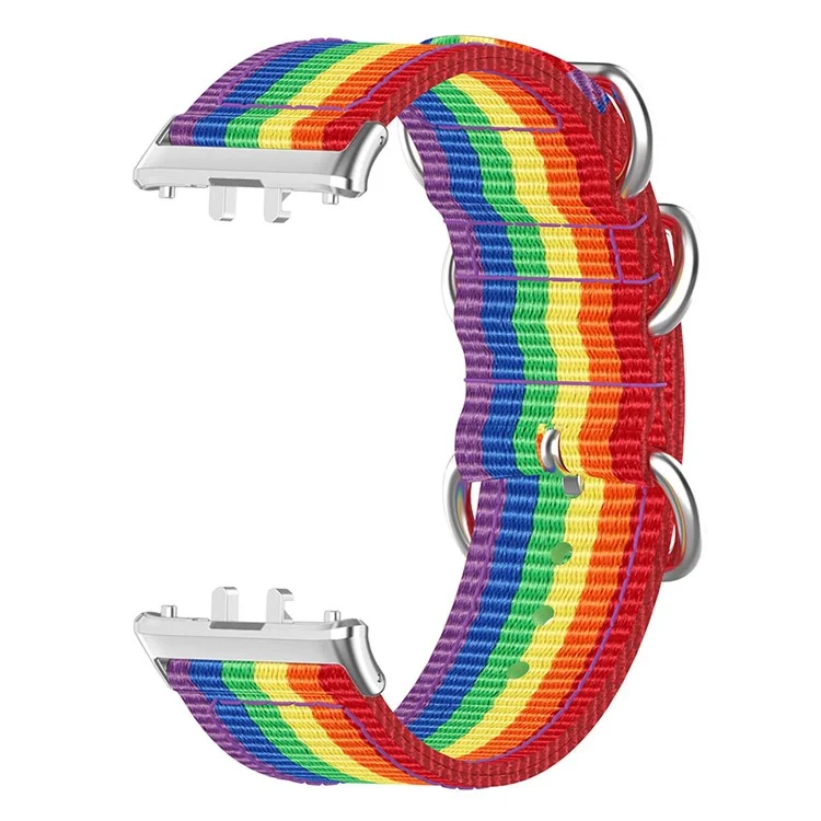 For Samsung Galaxy Fit3 SM-R390 Nylon Watch Strap Three Rings Replacement Wrist Band  - Rainbow