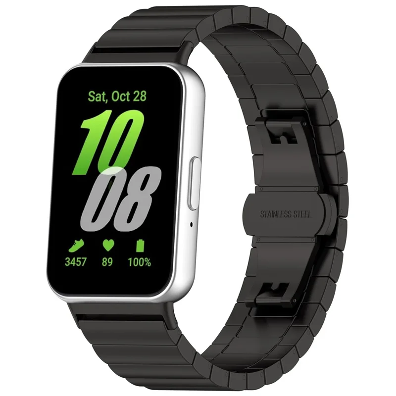 For Samsung Galaxy Fit3 SM-R390 Stainless Steel Strap Butterfly Buckle Replacement Band - Black