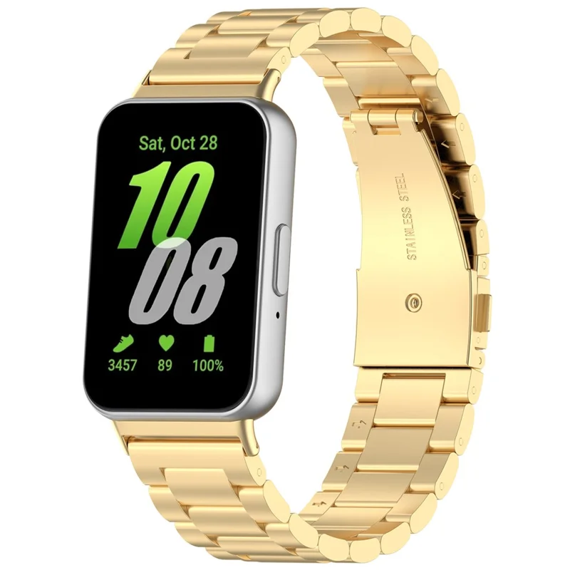 For Samsung Galaxy Fit3 SM-R390 Replacement Strap Classic 3-Bead Stainless Steel Watch Band - Gold