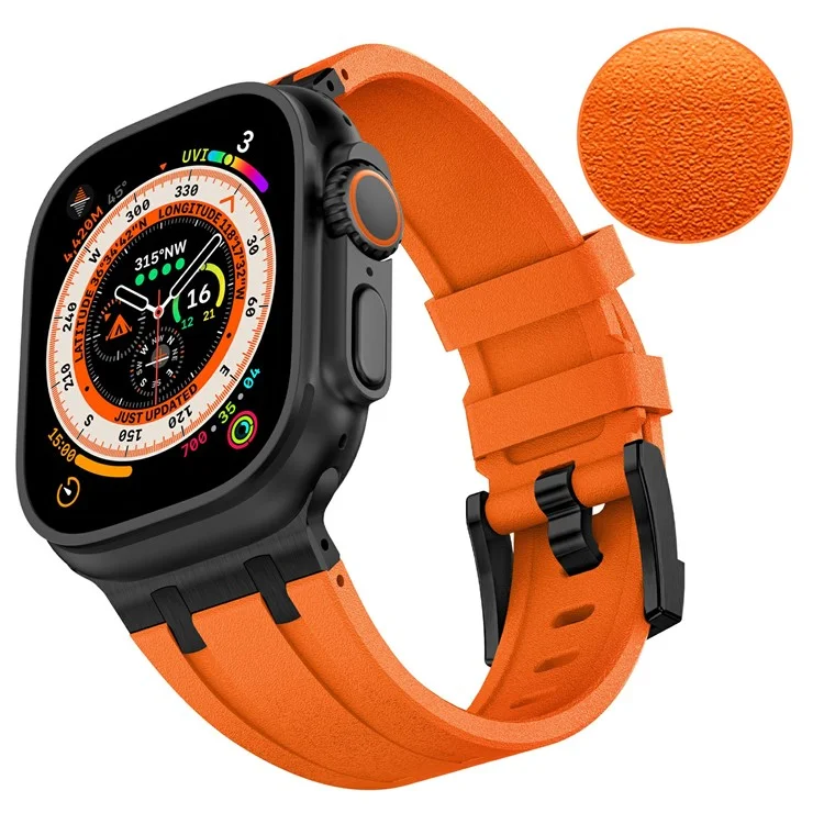 Для Apple Watch 10 46mm / Ultra 2 / Ultra 49mm / 9 8 7 45mm / SE (2023) SE (2022) SE 6 5 4 44mm / 3 2 1 42mm Ремешок с каменной текстурой - Черный+Оранжевый