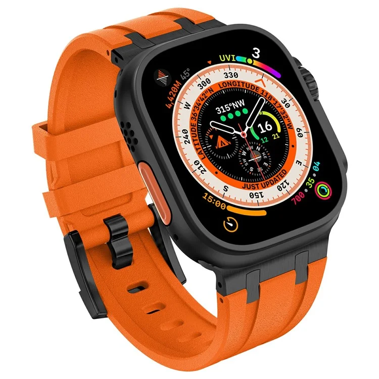 Для Apple Watch 10 46mm / Ultra 2 / Ultra 49mm / 9 8 7 45mm / SE (2023) SE (2022) SE 6 5 4 44mm / 3 2 1 42mm Ремешок с каменной текстурой - Черный+Оранжевый
