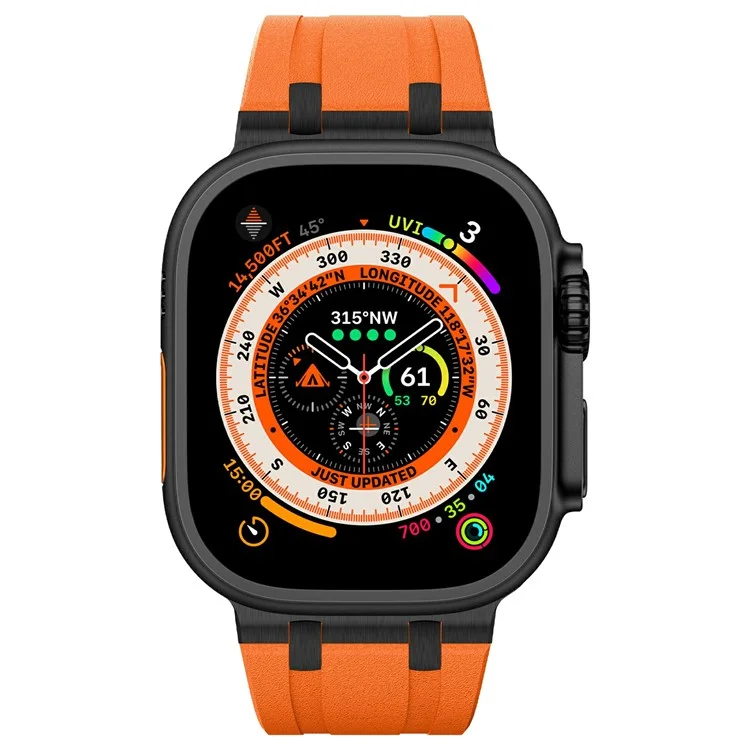 Для Apple Watch 10 46mm / Ultra 2 / Ultra 49mm / 9 8 7 45mm / SE (2023) SE (2022) SE 6 5 4 44mm / 3 2 1 42mm Ремешок с каменной текстурой - Черный+Оранжевый