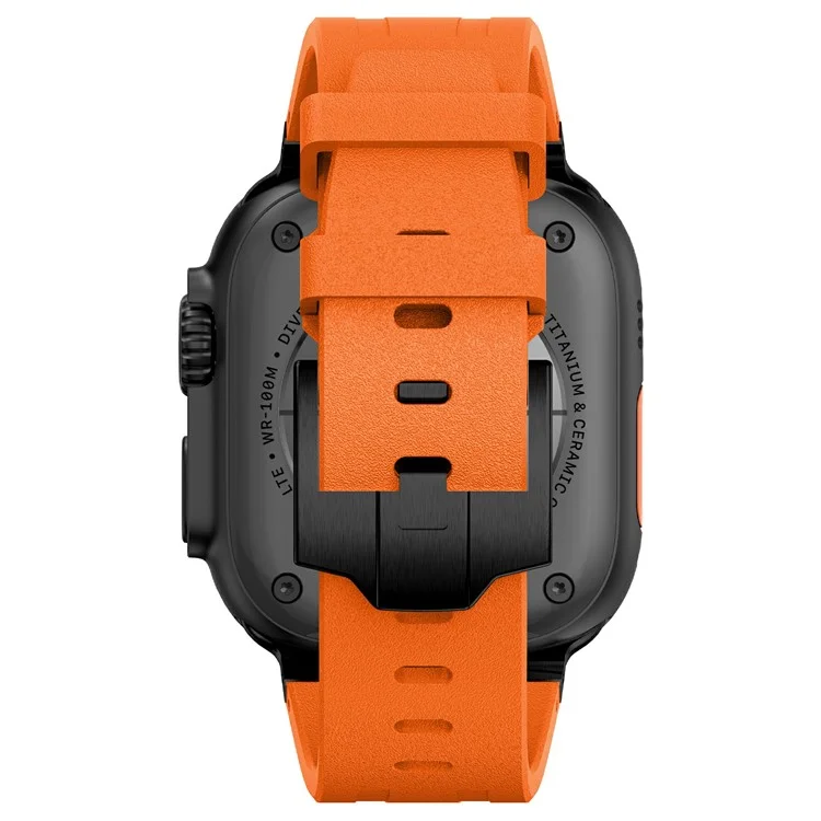 Для Apple Watch 10 46mm / Ultra 2 / Ultra 49mm / 9 8 7 45mm / SE (2023) SE (2022) SE 6 5 4 44mm / 3 2 1 42mm Ремешок с каменной текстурой - Черный+Оранжевый