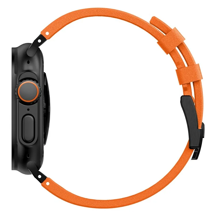 Для Apple Watch 10 46mm / Ultra 2 / Ultra 49mm / 9 8 7 45mm / SE (2023) SE (2022) SE 6 5 4 44mm / 3 2 1 42mm Ремешок с каменной текстурой - Черный+Оранжевый