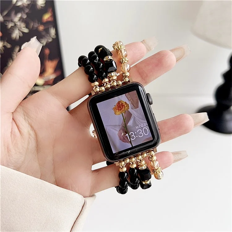 Watch Band for Apple Watch Series 10 42mm / 9 8 7 41mm / SE (2023) SE (2022) SE 6 5 4 40mm / 3 2 1 38mm Ethnic Style Beaded Watch Strap - Black