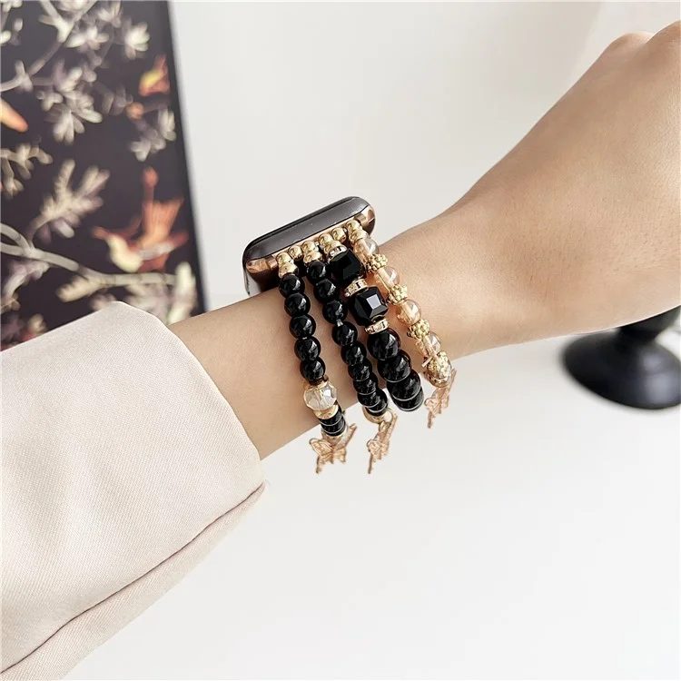 Watch Band for Apple Watch Series 10 42mm / 9 8 7 41mm / SE (2023) SE (2022) SE 6 5 4 40mm / 3 2 1 38mm Ethnic Style Beaded Watch Strap - Black