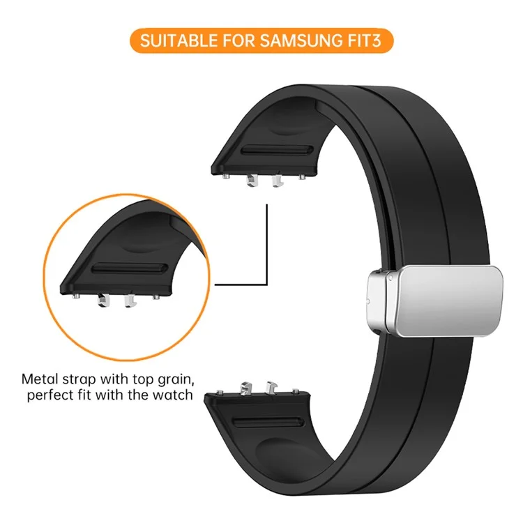 Для Samsung Galaxy Fit3 Replacement Wrist Band Soft Silicone Watch Band with Magnetic Folding Buckle - Black
