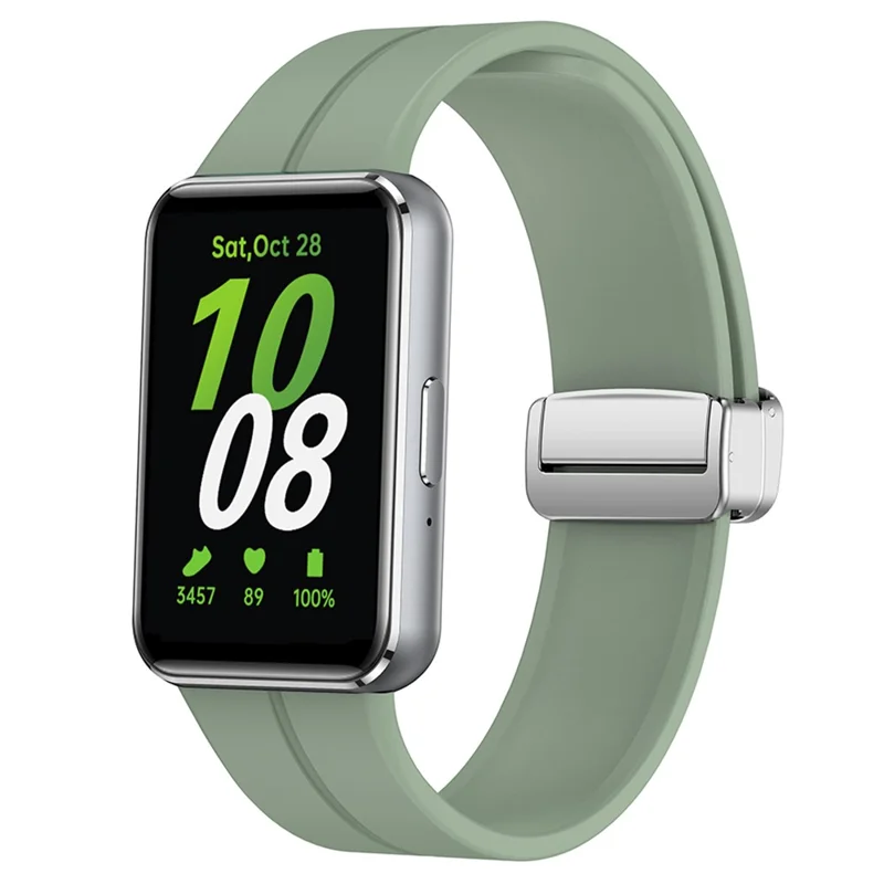 For Samsung Galaxy Fit3 Replacement Wrist Band Soft Silicone Watch Band with Magnetic Folding Buckle - Grey Green