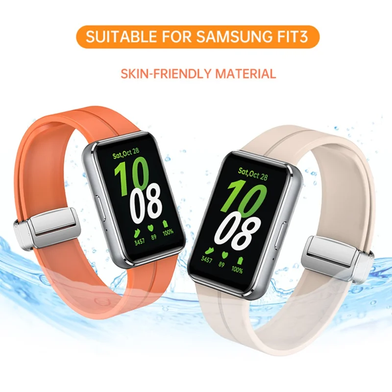 For Samsung Galaxy Fit3 Replacement Wrist Band Soft Silicone Watch Band with Magnetic Folding Buckle - Grey Green