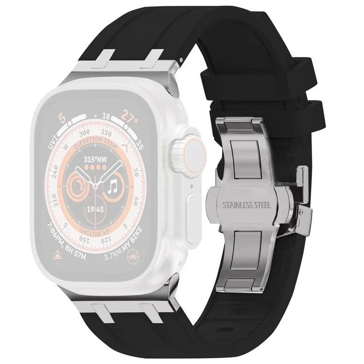 Para Apple Watch Series 10 42mm / 9 8 7 41mm / SE (2023) SE (2022) SE 6 5 4 40mm / 3 2 1 38mm Correa de Silicona con Hebilla de Mariposa - Negro