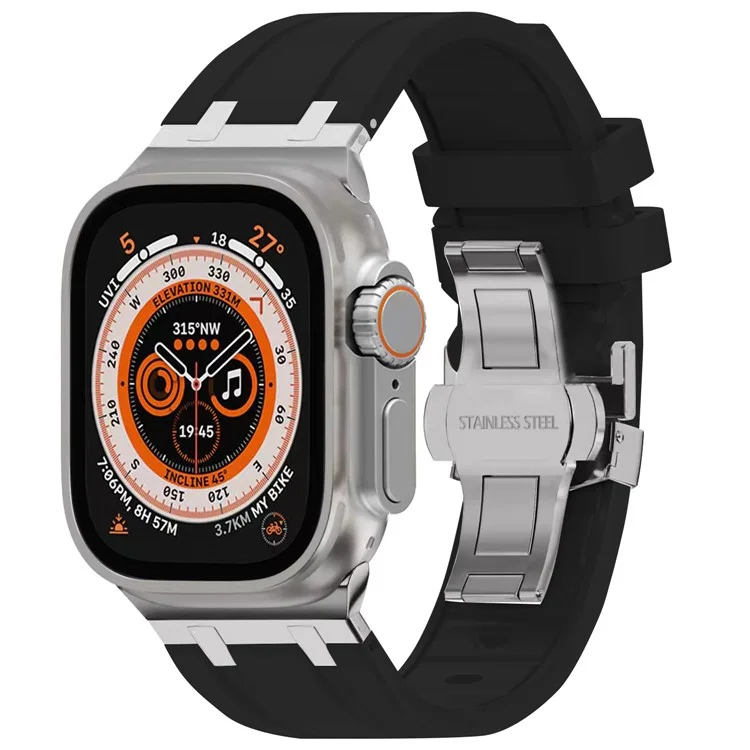 Para Apple Watch Series 10 42mm / 9 8 7 41mm / SE (2023) SE (2022) SE 6 5 4 40mm / 3 2 1 38mm Correa de Silicona con Hebilla de Mariposa - Negro